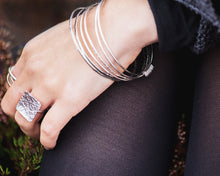 Load image into Gallery viewer, Bangle with Hoops - Recycled Sterling Silver