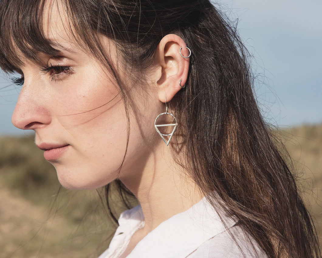 Geometric Drop Earrings - Recycled Sterling Silver