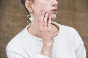 Textured Square Statement Hoops - Recycled Sterling Silver
