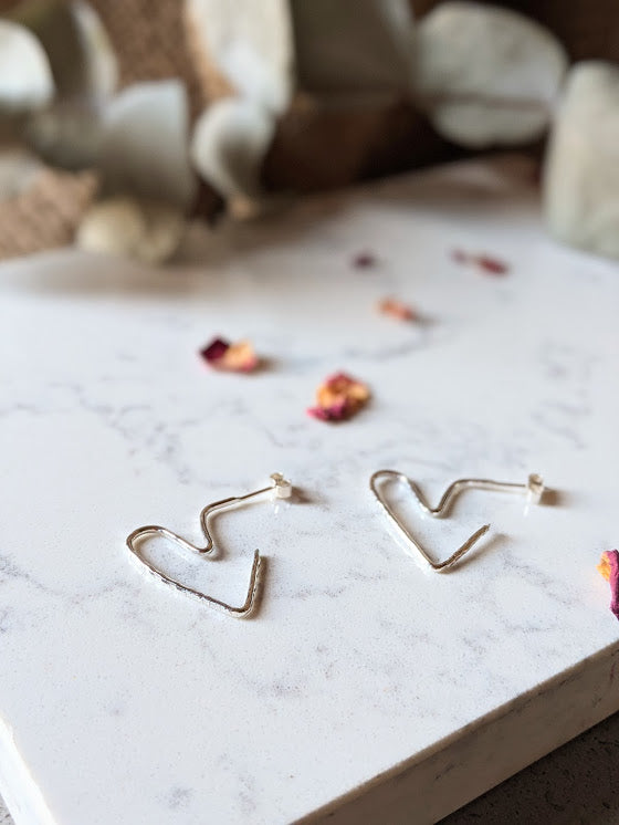 Hammered Heart Hoops - Recycled Sterling Silver