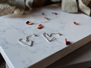 Hammered Heart Hoops - Recycled Sterling Silver