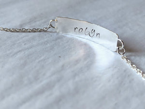 Hammered Bar Bracelet - Recycled Sterling Silver (Personalise Option Available)
