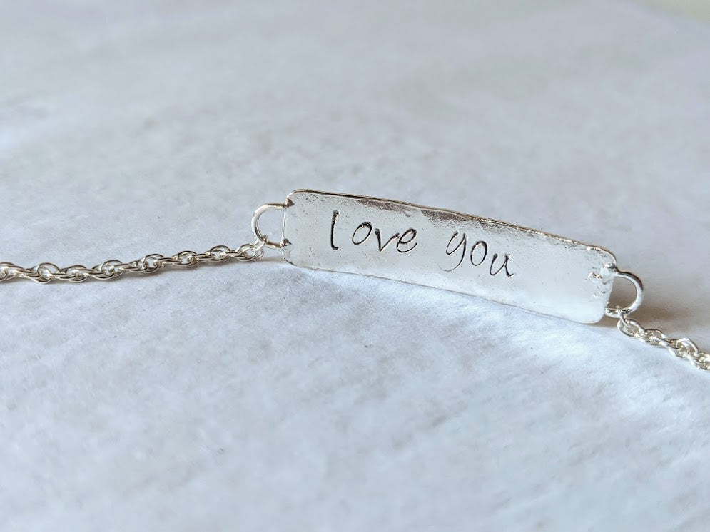 Hammered Bar Bracelet - Recycled Sterling Silver (Personalise Option Available)