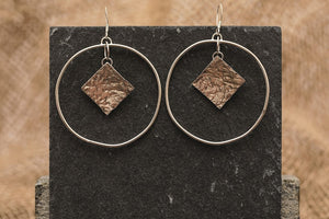 Textured Square Statement Hoops - Recycled Sterling Silver
