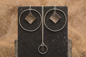 Textured Square Hoop Necklace - Recycled Sterling Silver