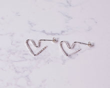 Load image into Gallery viewer, Hammered Heart Hoops - Recycled Sterling Silver
