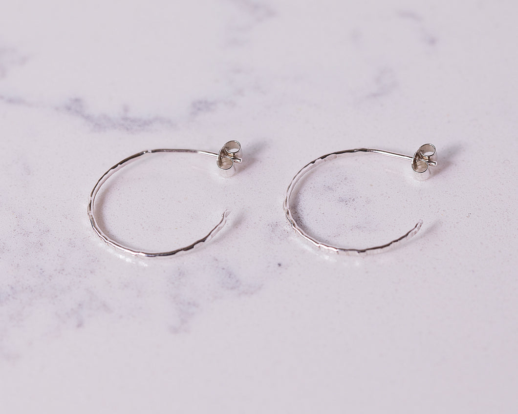 Small Hammered Hoops - Recycled Sterling Silver