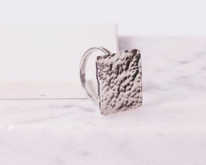 Hammered Square Ring - Recycled Sterling Silver