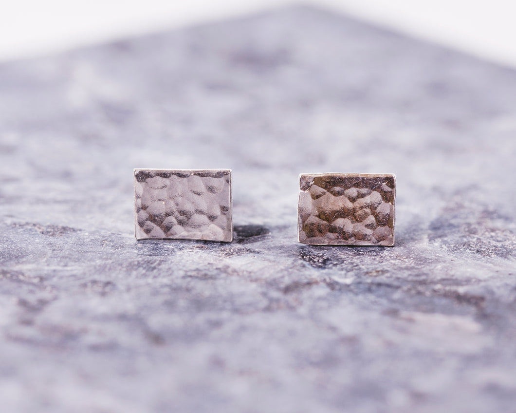Hammered Rectangle Stud Earrings - Recycled Sterling Silver